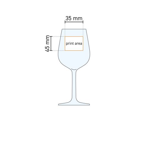 Werkschets met drukgebied van Domaine wijnglas 27 cl. glas voor bedrukking of gravure. Werkschets met drukgebied van Domaine wijnglas 27 cl. glas voor bedrukking of gravure.