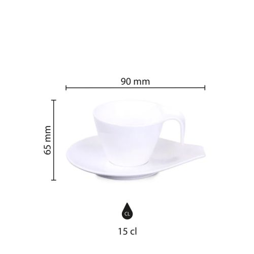 Infographic toont productafmetingen van Dream kop en schotel 15 cl in porselein, met diameter en hoogte. Infographic toont productafmetingen van Dream kop en schotel 15 cl in porselein, met diameter en hoogte.