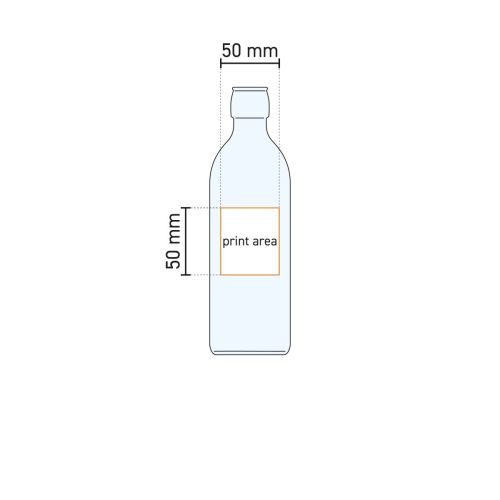 Technische werktekening toont het drukgebied op de glazen Emilia fles 0,25 liter met beugel. Technische werktekening toont het drukgebied op de glazen Emilia fles 0,25 liter met beugel.