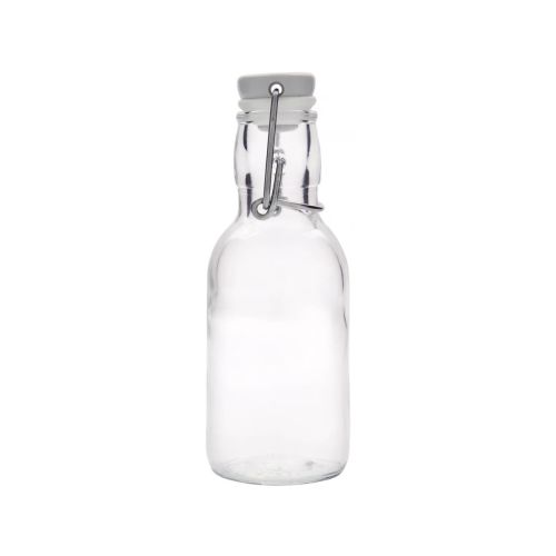 Emilia fles met beugel 0,25 liter in helder glas, recht van voren in beeld gebracht. Emilia fles met beugel 0,25 liter in helder glas, recht van voren in beeld gebracht.