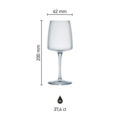 Maatvoering van het Exclusiva Wijnglas 37,4 cl glas met hoogte, diameter en inhoud in infographic