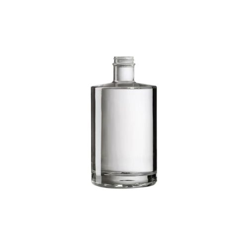 Vooraanzicht van de Fles Berlin 0,2 liter gemaakt van helder glas met cilindrische vorm en smalle hals.