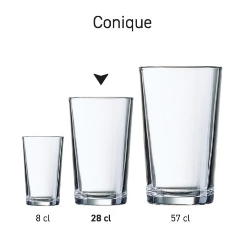 Serieoverzicht van Conique glazen met gelijke vorm en verschillende inhouden. Serieoverzicht van Conique glazen met gelijke vorm en verschillende inhouden.
