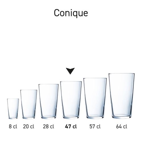 Three identical Conique glasses in series arrangement, show variation in content but with equal execution. Three identical Conique glasses in series arrangement, show variation in content but with equal execution.