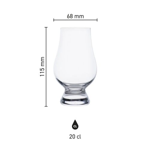 Infographic shows height and diameter of the Glencairn whisky glass 20 cl. with scale. Infographic shows height and diameter of the Glencairn whisky glass 20 cl. with scale.