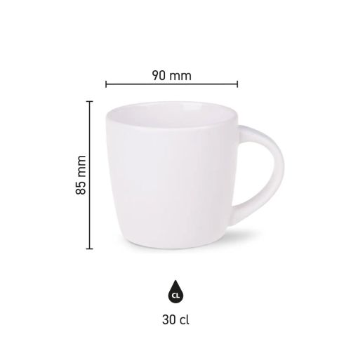 Infographic showing dimensions of Handy mug White 30 cl porcelain, including height and diameter labels. Infographic showing dimensions of Handy mug White 30 cl porcelain, including height and diameter labels.
