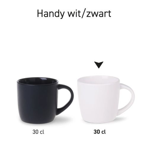 Series Handy mugs 30 cl. porcelain in two different designs presented side by side. Series Handy mugs 30 cl. porcelain in two different designs presented side by side.