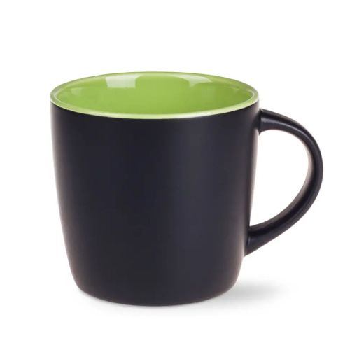 Black Handy mug 30 cl. porcelain with green inside front view with sleek design and glossy surface. Black Handy mug 30 cl. porcelain with green inside front view with sleek design and glossy surface.