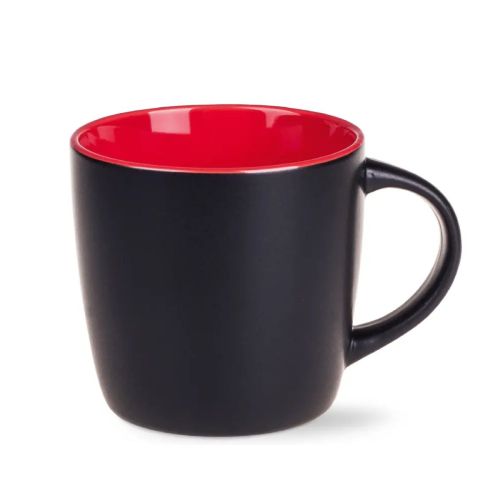 Black Handy mug 30 cl. porcelain with red inside front view with sleek design and glossy surface. Black Handy mug 30 cl. porcelain with red inside front view with sleek design and glossy surface.