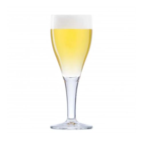 Harzer Pokal 25 cl tapmaat glas gevuld met bier op witte achtergrond