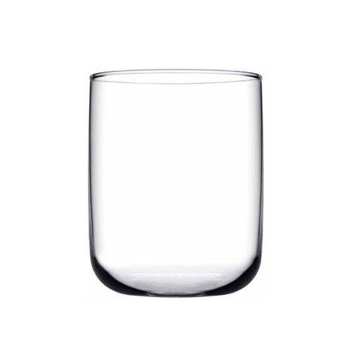 Vooraanzicht van de Iconic Tumbler 27 cl. glas met cilindervorm en glad transparant oppervlak.