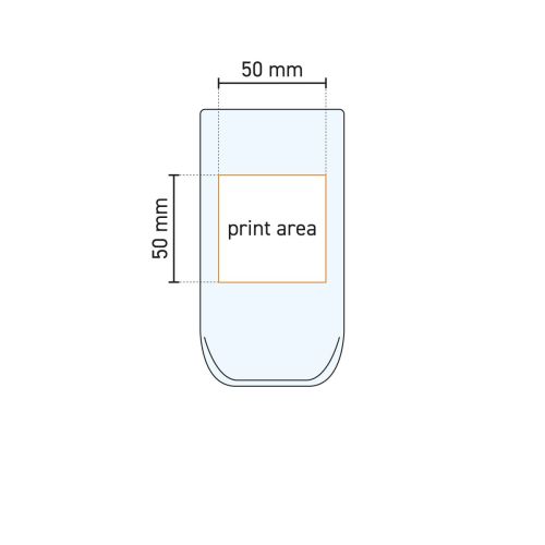 Technical working drawing of Iconic Tumbler 36.5 cl. with indication of printing area for logos.