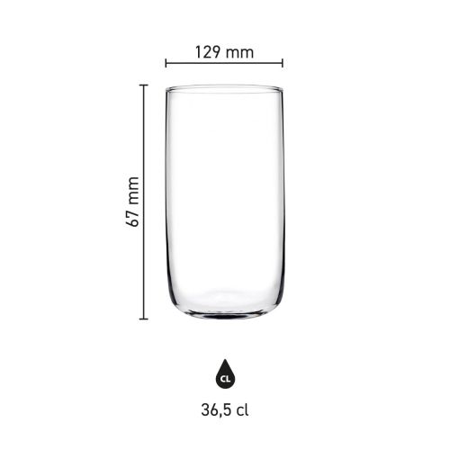 Infographic of the Iconic Tumbler 36.5 cl. with clear indication of height and diameter in millimetres.