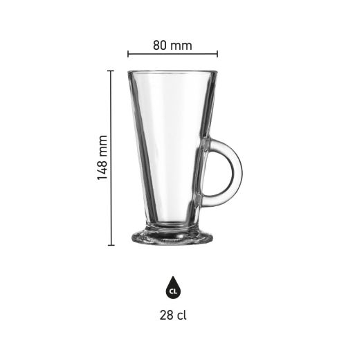 Maatvoering van het Irisch Coffee Acapulco 28 cl glas met hoogte, diameter en inhoud in infographic