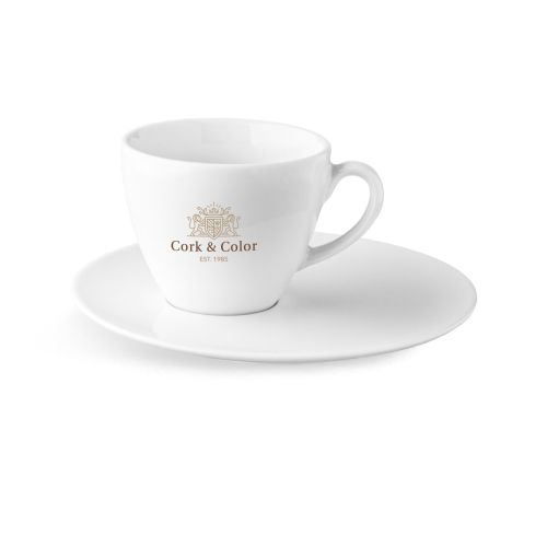 Isabelle Cappuccino 22 cl. SET van porselein met meerkleurig CorkColor-logo op de voorzijde