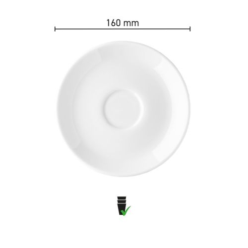 Maatvoering van de Isabelle Cappuccino Schotel 16 cm porselein met diameter en hoogte in infographic