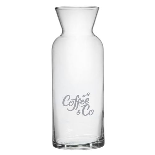Engraving of CoffeeCo logo on transparent glass decanter Village 1.00 litre on front.
