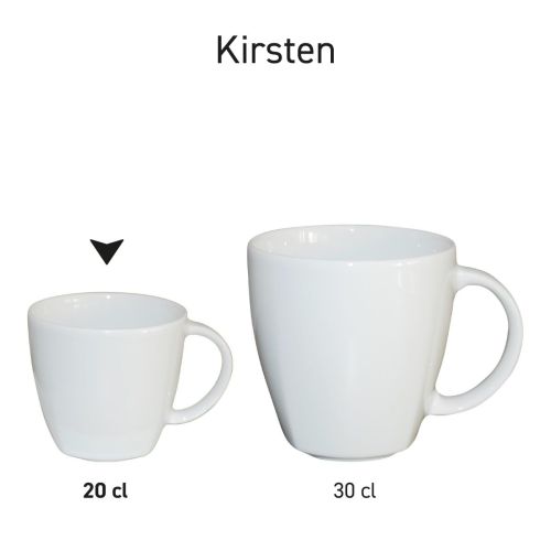 Kirsten koffiekop 20 cl wit porselein in serie, meerdere exemplaren naast elkaar getoond