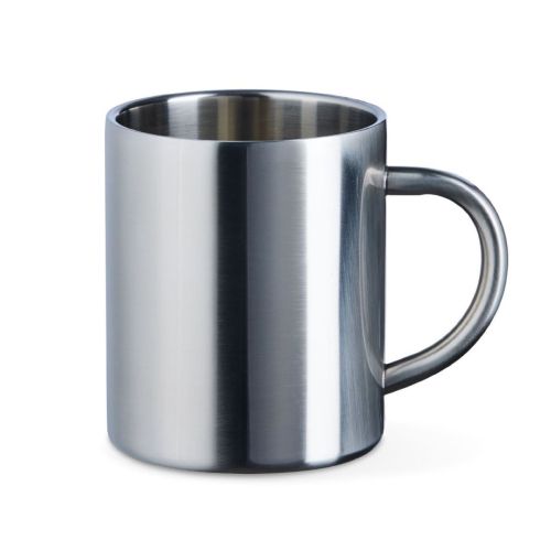 De Kitty mok van 30 cl toont in vooraanzicht een glanzende RVS afwerking en compact ontwerp.