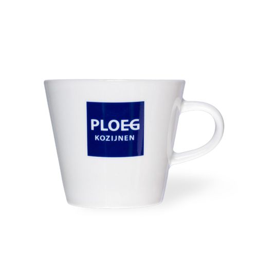 Coffee cup white Neo Budgetline 19 cl. porcelain with Ploeg frames logo in 1 colour on front.