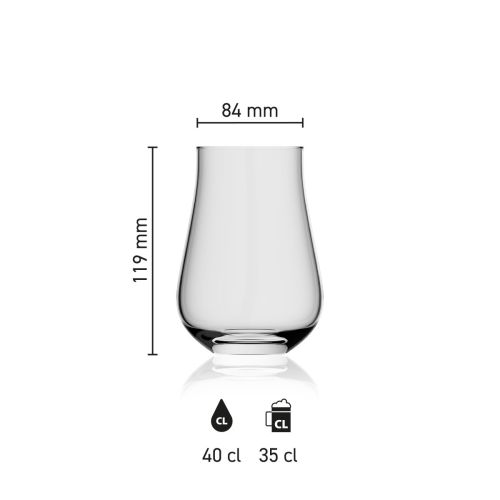 Maatvoering van het Lauren Glas 40 cl met hoogte, diameter en inhoud in infographic