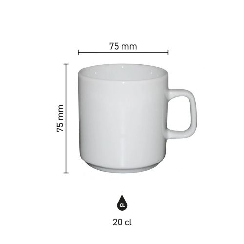 Size of Margot mug 20 cl porcelain with height, diameter and capacity in infographic