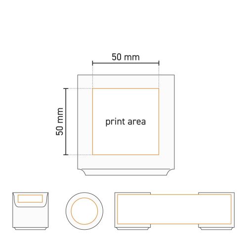 Technical working drawing of the Margot mug without handle white 20 cl porcelain with print area indication