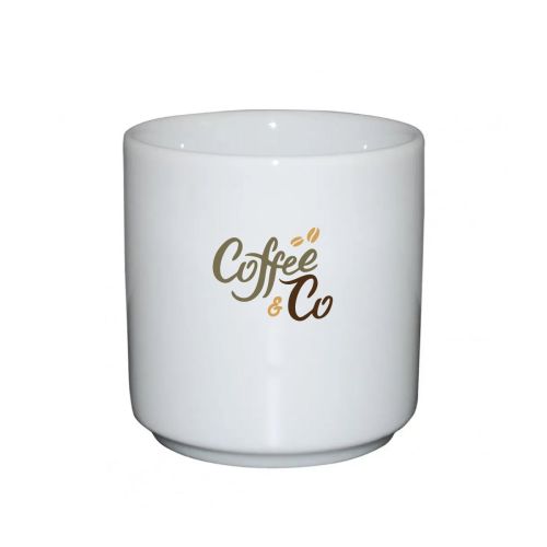Margot mug without handle white 20 cl porcelain with multicoloured CoffeeCo logo on front panel