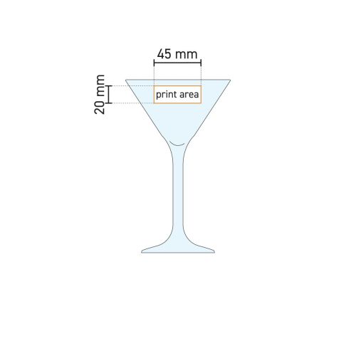 Technische werktekening met aanduiding van het drukgebied op het martini cocktailglas 21 cl. Technische werktekening met aanduiding van het drukgebied op het martini cocktailglas 21 cl.