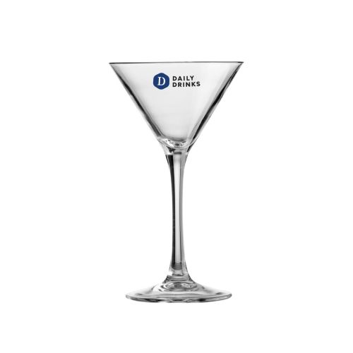 Transparant martiniglas van 21 cl met meerkleurig DailyDrinks-logo op de voorzijde gedrukt. Transparant martiniglas van 21 cl met meerkleurig DailyDrinks-logo op de voorzijde gedrukt.