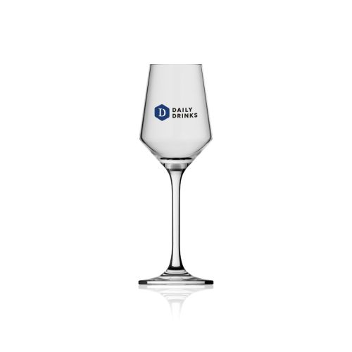 Voorzijde van Melody likeurglas 11 cl met bedrukt logo van DailyDrinks in meerdere kleuren op glas.
