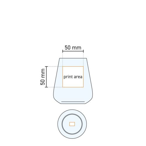 Technical working drawing with printing area for printing on the Mencia whisky glass 47 cl. Technical working drawing with printing area for printing on the Mencia whisky glass 47 cl.