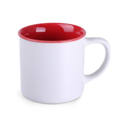 Front view of white-red Mug Loft Pure 31 cl. ceramic with smooth surface and round ear shape. Front view of white-red Mug Loft Pure 31 cl. ceramic with smooth surface and round ear shape.