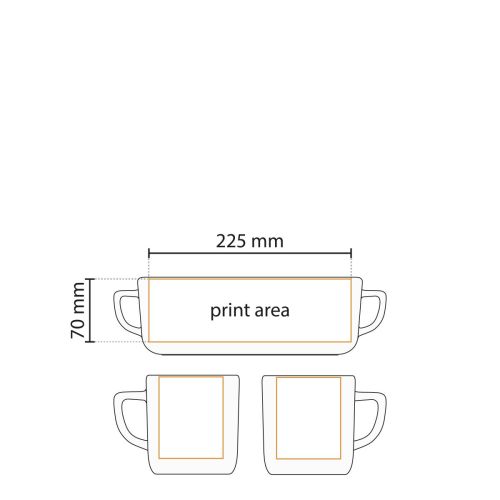 Technical working drawing of mug Rico Supreme 25 cl with marked printing area for logo imprint. Technical working drawing of mug Rico Supreme 25 cl with marked printing area for logo imprint.