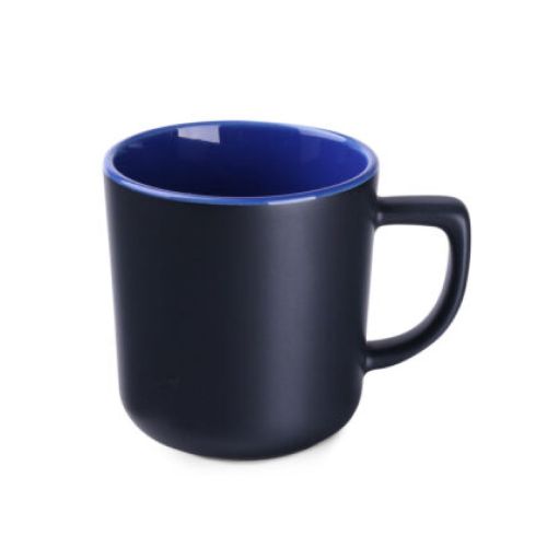 Black-blue ceramic mug Rico Supreme 25 cl in front view, with smooth surface and straight wall. Black-blue ceramic mug Rico Supreme 25 cl in front view, with smooth surface and straight wall.