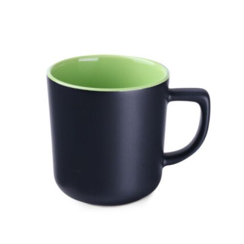 Black-green ceramic mug Rico Supreme 25 cl in front view, with smooth surface and straight wall. Black-green ceramic mug Rico Supreme 25 cl in front view, with smooth surface and straight wall.