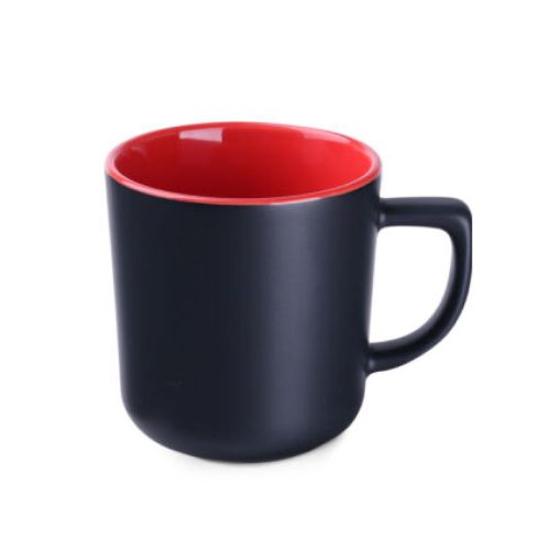 Black-red ceramic mug Rico Supreme 25 cl in front view, with smooth surface and straight wall. Black-red ceramic mug Rico Supreme 25 cl in front view, with smooth surface and straight wall.