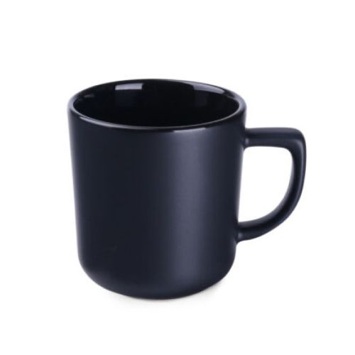 Black ceramic mug Rico Supreme 25 cl in front view, with smooth surface and straight wall. Black ceramic mug Rico Supreme 25 cl in front view, with smooth surface and straight wall.
