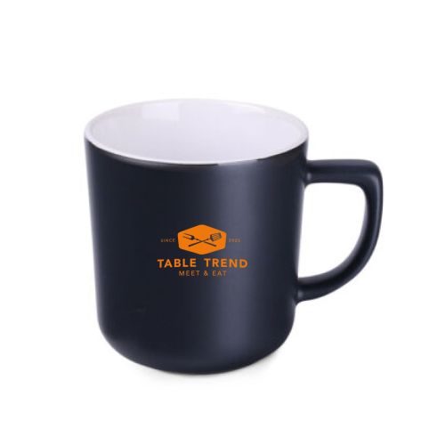 Ceramic mug Rico Supreme 25 cl with single-colour TableTrend logo printed on the front view. Ceramic mug Rico Supreme 25 cl with single-colour TableTrend logo printed on the front view.