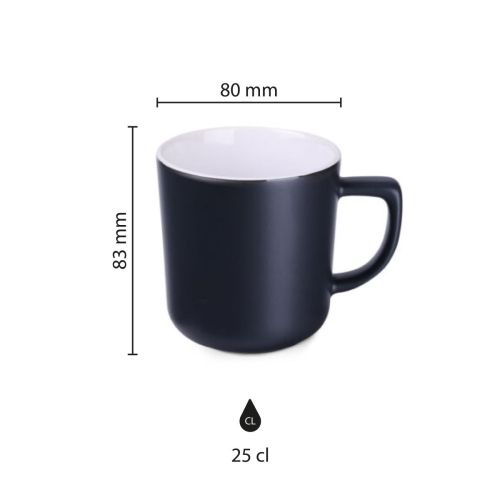 Infographic shows product dimensions of ceramic mug Rico Supreme 25 cl. from multiple angles. Infographic shows product dimensions of ceramic mug Rico Supreme 25 cl. from multiple angles.