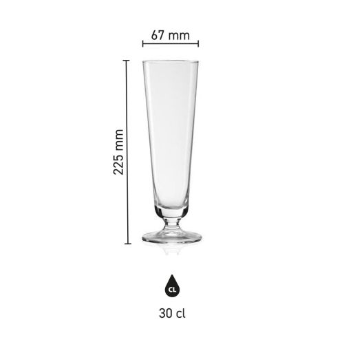 Maatvoering van de Munster Tulpe 30 cl tapmaat glas met hoogte, diameter en inhoud in infographic