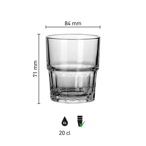 Infographic shows product dimensions of Next Splash glass 20 cl with height and diameter. Infographic shows product dimensions of Next Splash glass 20 cl with height and diameter.