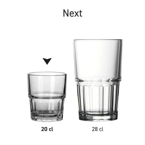 Overview of several Next drinking glasses from the same series, uniformly arranged.