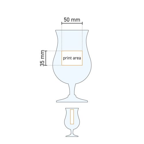 Technische werktekening van de Panama Pokal 50 cl tapmaat glas met drukgebied-aanduiding