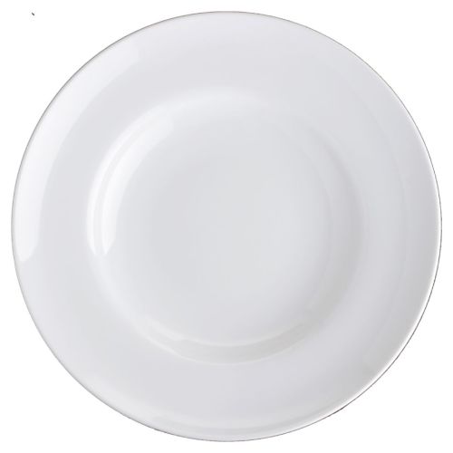 Vooraanzicht van diep pastabord Isabelle 29 cm in wit porselein met gladde, ronde vorm.