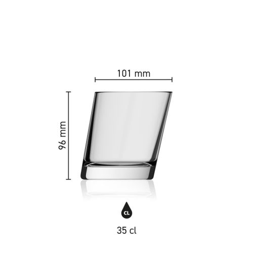 Maatvoering van het Pisa Glas 35 cl met hoogte, diameter en inhoud in infographic