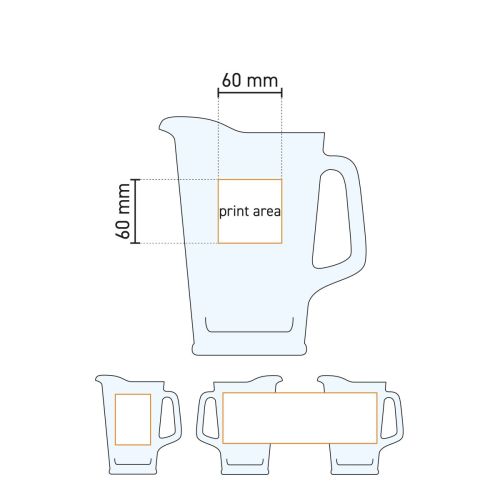 Technische tekening met aanduiding van het drukgebied op glazen Libbey pitcher 1,7 liter.