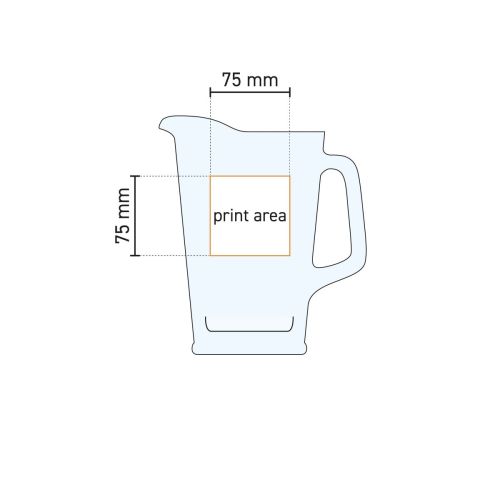Printing area and placement for logo on 1-litre glass Libbey pitcher, shown in working drawing. Printing area and placement for logo on 1-litre glass Libbey pitcher, shown in working drawing.