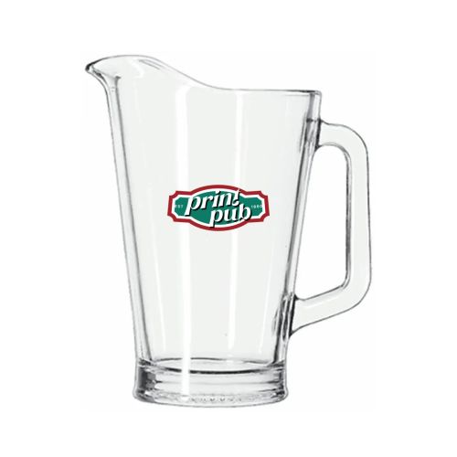 1-litre glass Libbey pitcher with multicoloured PrintPub logo on the front view. 1-litre glass Libbey pitcher with multicoloured PrintPub logo on the front view.