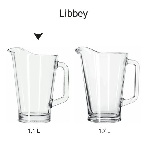 Overview of multiple 1-litre glass Libbey pitchers presented as a product series. Overview of multiple 1-litre glass Libbey pitchers presented as a product series.